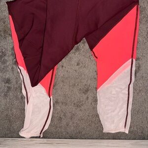 Colorblock Leggings with Burgundy and Neon Pink